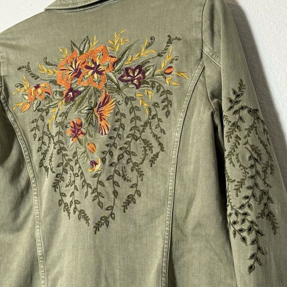 Chico's Embroidered Sage-Denim Jacket Women's Size 0 US 4/6 Extra Small - Picture 5 of 13